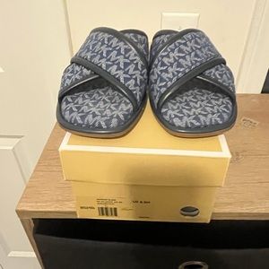 Michael Michale Kors Gideon denim logo jacquard slide sandal